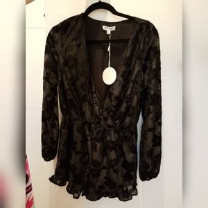 Black crushed velvet romper